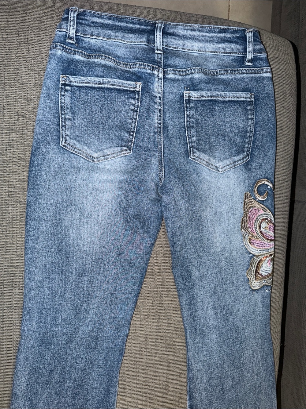 Y2K Butterfly Embroidered Flare Wide-Leg Jeans - Picture 5 of 6